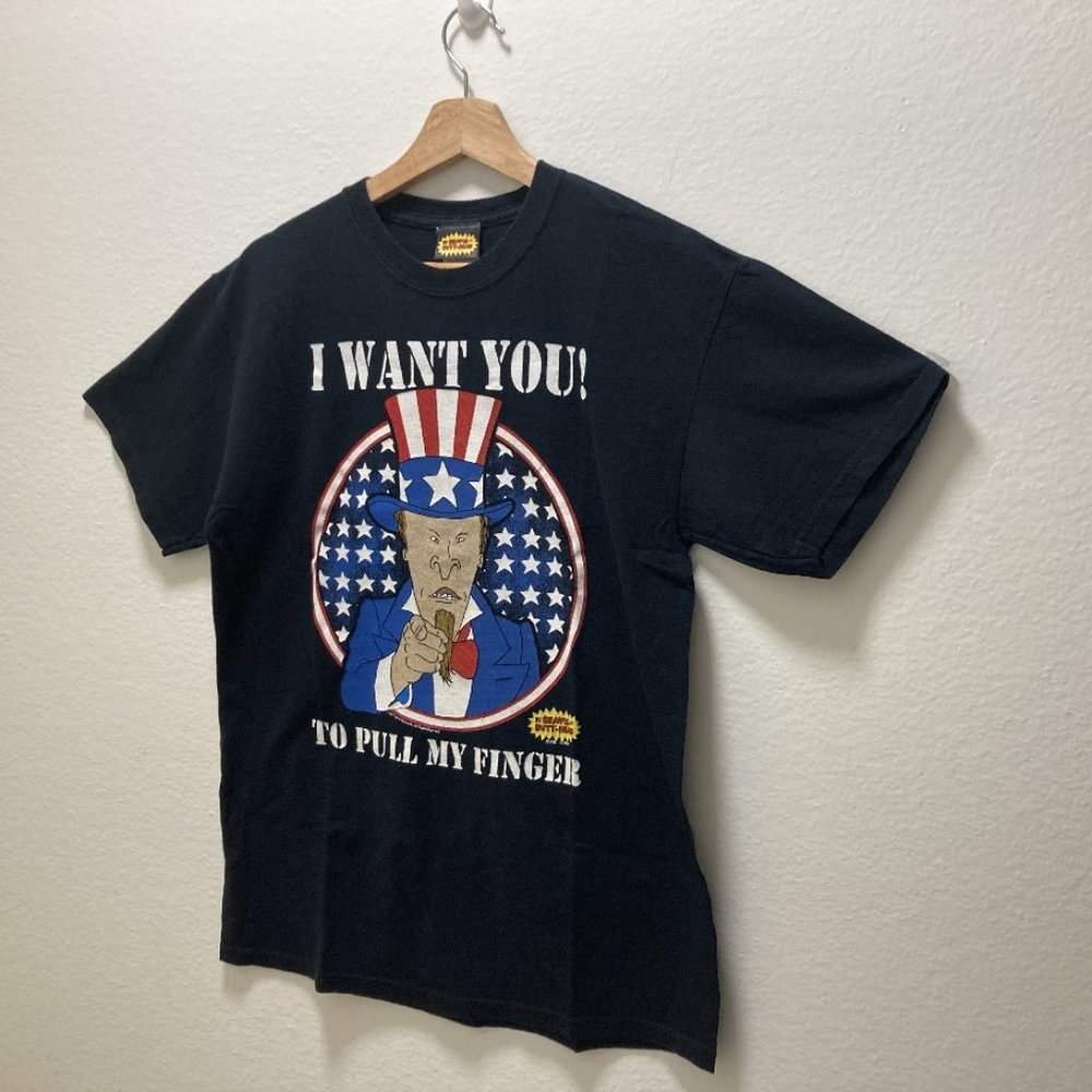 MTV Beavis & Butthead Uncle Sam "I WANT YOU" 2010 Medium Black T-shirt Cotton